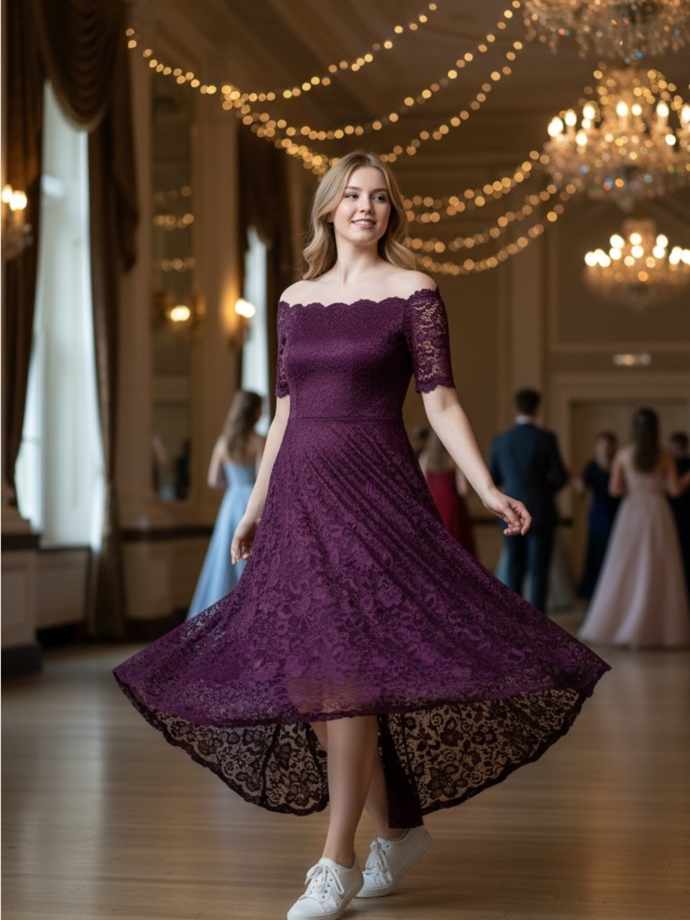 Dressystar NWT Purple Hi-Low Lace Dress